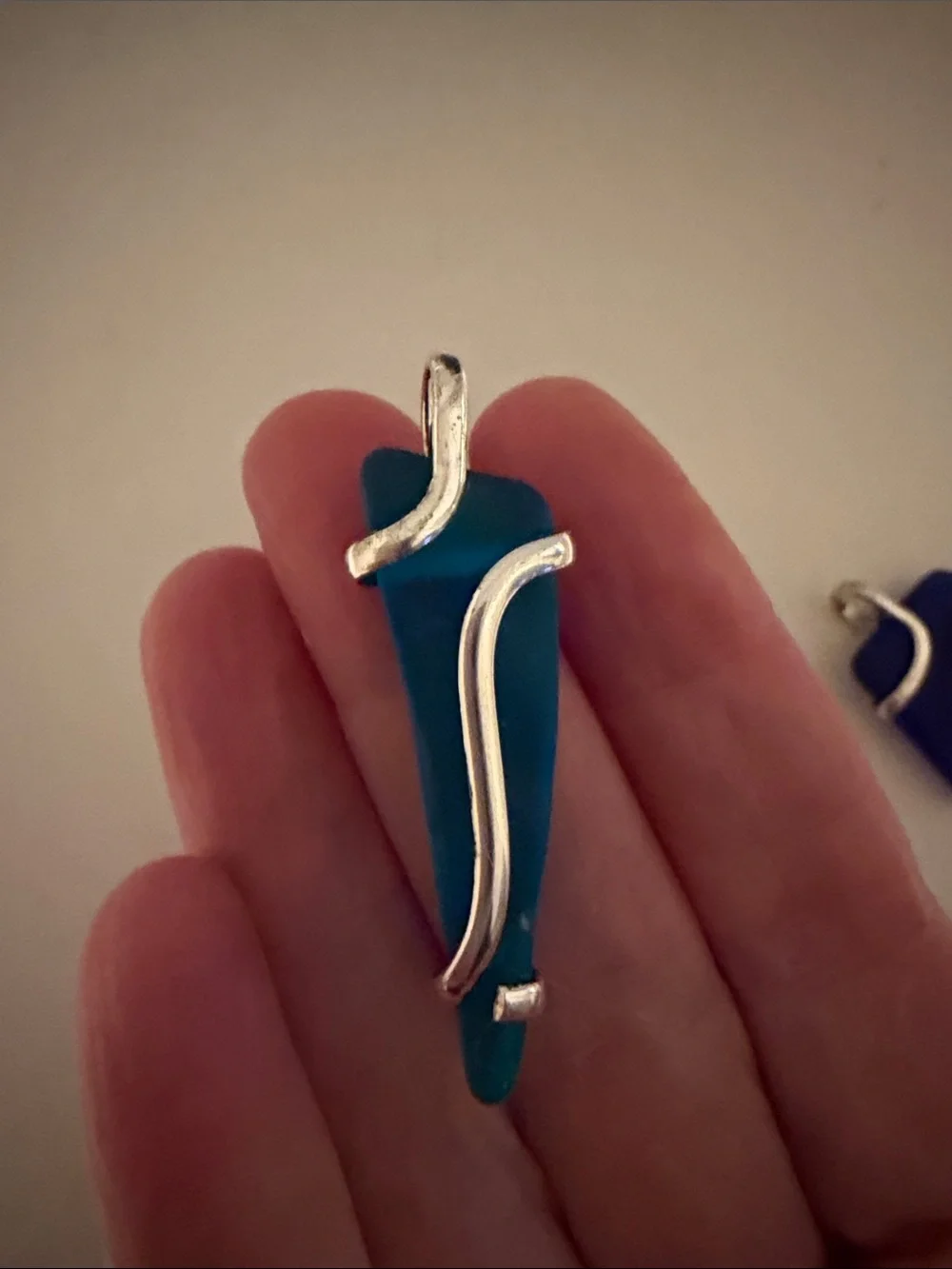 Sea Glass Pendant Set in Teal and Cobalt Blue - Picture 6 of 6